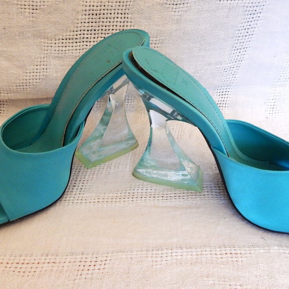 Zara Turquoise Mules- Lucite Heels - Size 35 or 4